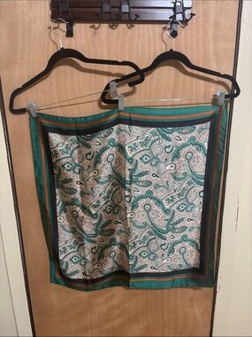 SHEIN Green Paisley Swim Scarf with Tan Accents